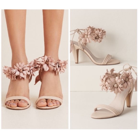 CECELIA SONAH NUDE PINK FLORAL HEELS SANDALS PUMPS - Picture 8 of 15